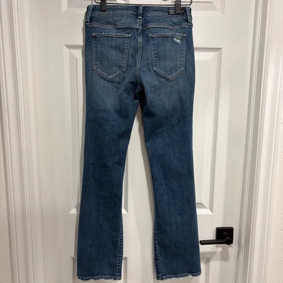 2/$25 Abercrombie & Fitch Blue Distressed Harper Low Rise Skinny Boot Cut Jeans - Picture 4 of 7